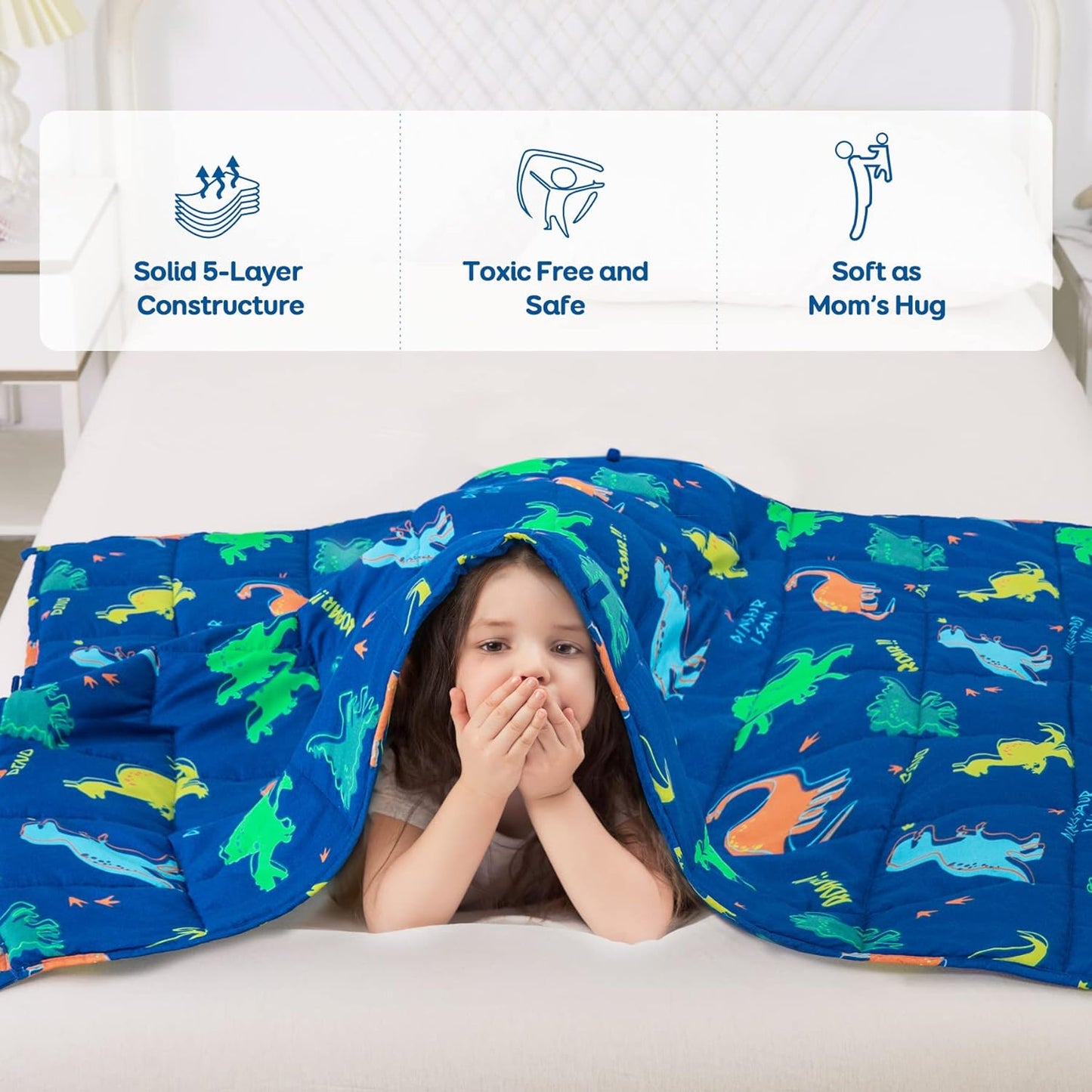 Blue Dinosaur Kids Weighted Blanket Throw for All-Season