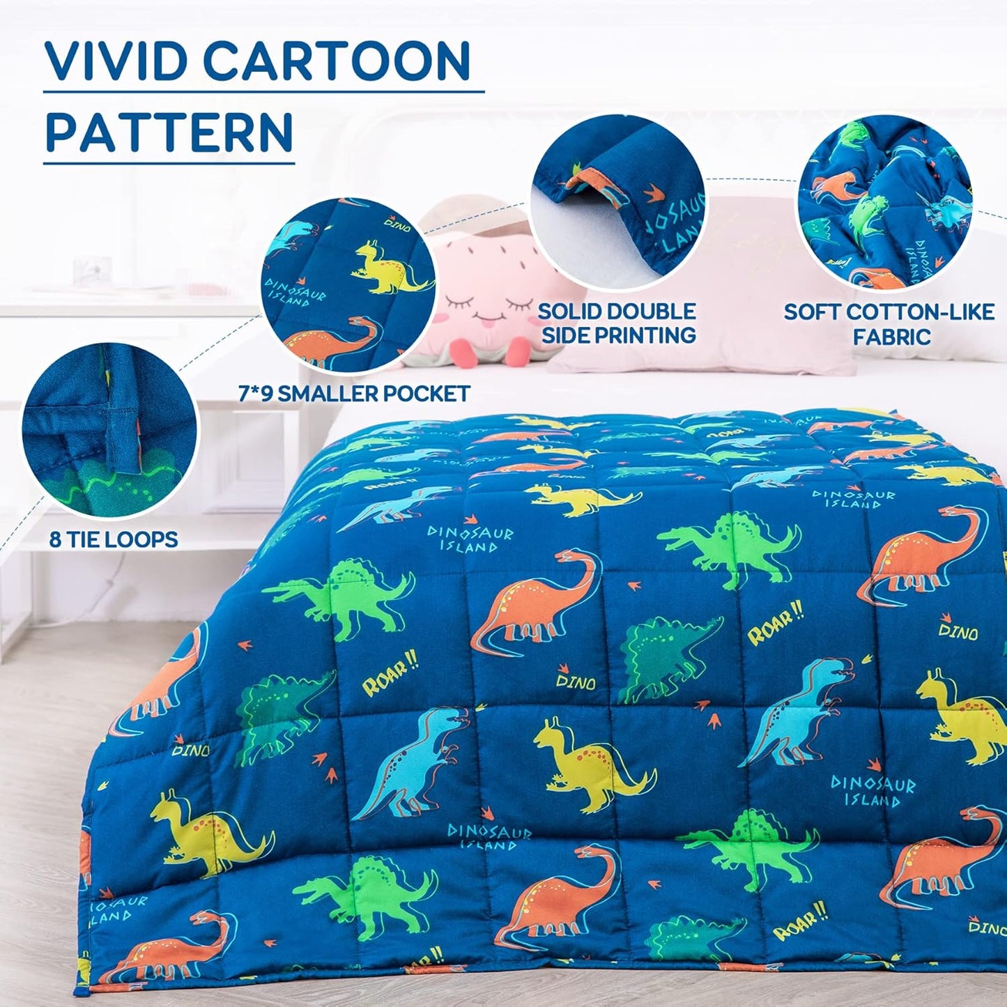 Blue Dinosaur Kids Weighted Blanket Throw for All-Season
