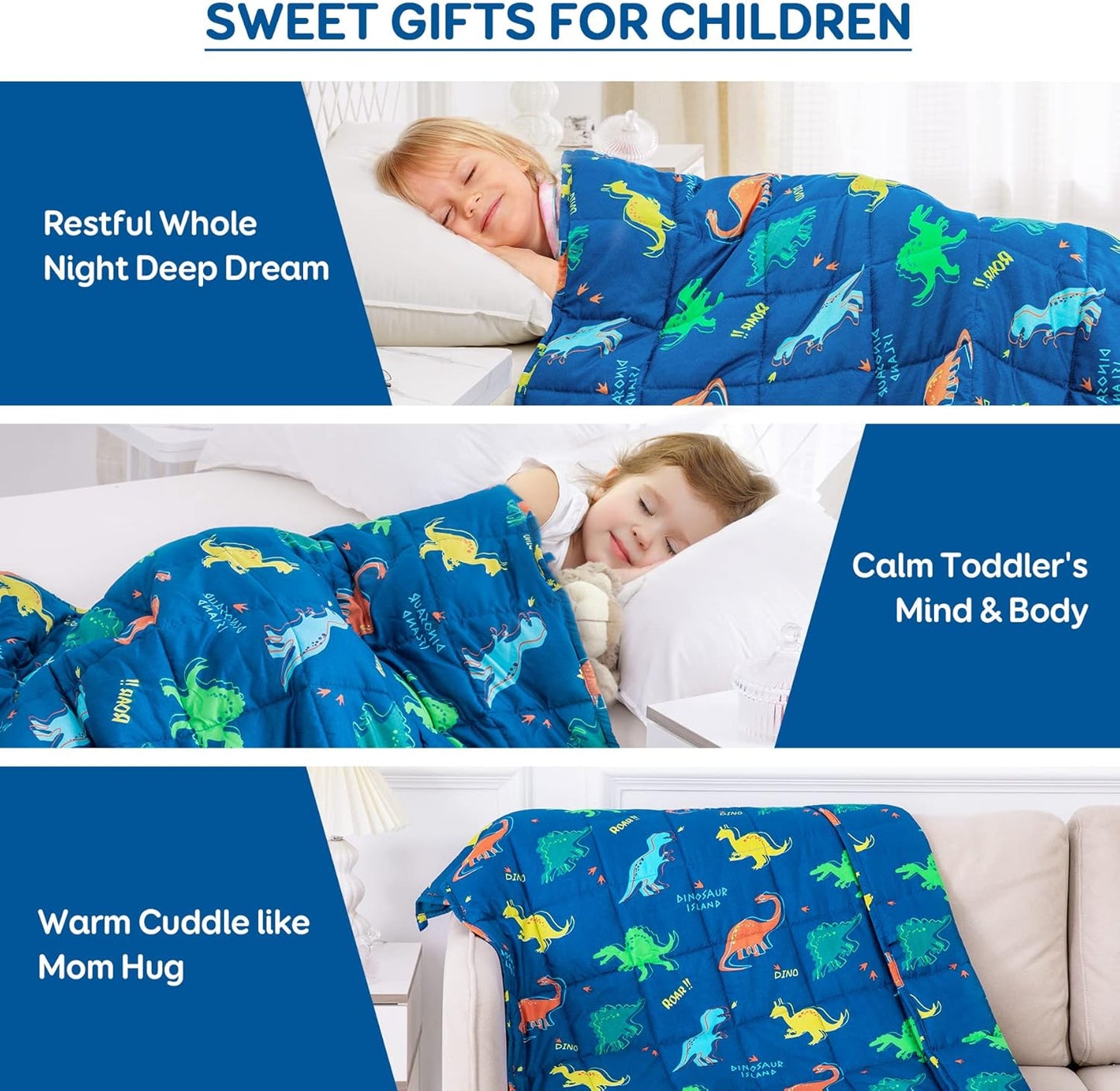 Blue Dinosaur Kids Weighted Blanket Throw for All-Season
